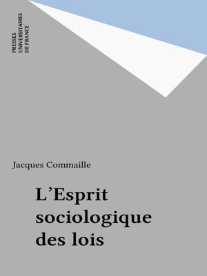 cover image of L'Esprit sociologique des lois